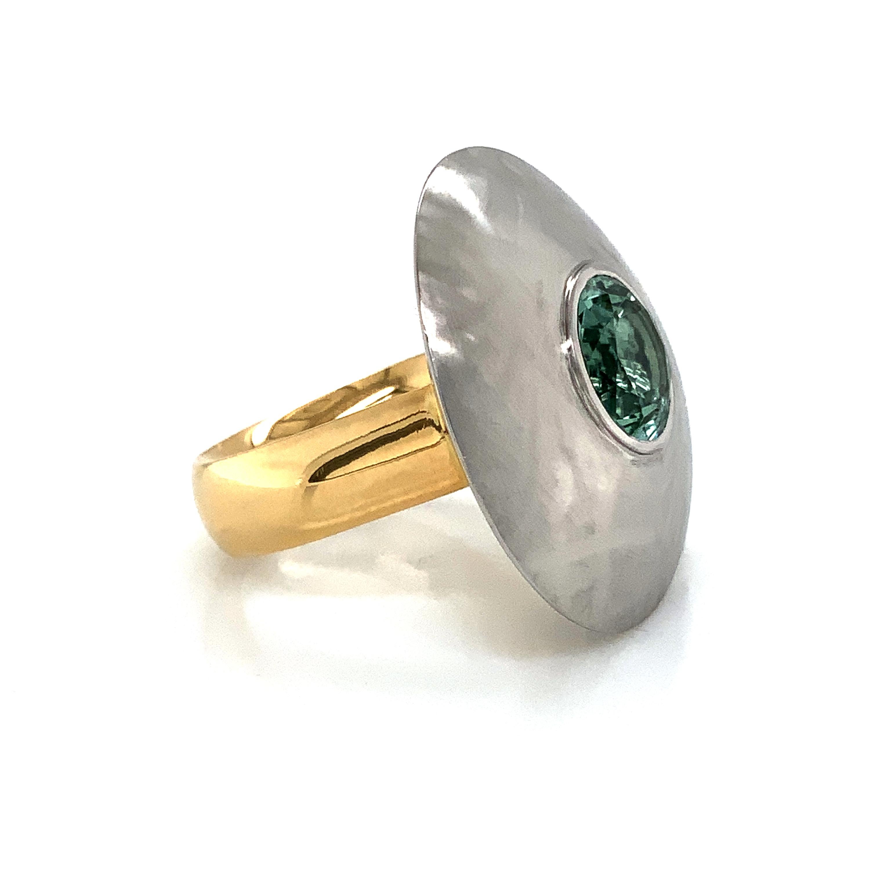 Contemporary Georg Spreng - Cloud Ring Gold Platinum 950 with Round Mint Turquoise Tourmaline
