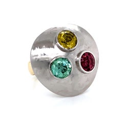 Georg Spreng - Cloud Ring Gold Platinum 950 Yellow, Green and Pink Tourmalines
