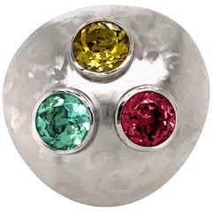 Georg Spreng - Cloud Ring Gold Platinum 950 Yellow, Green and Pink Tourmalines