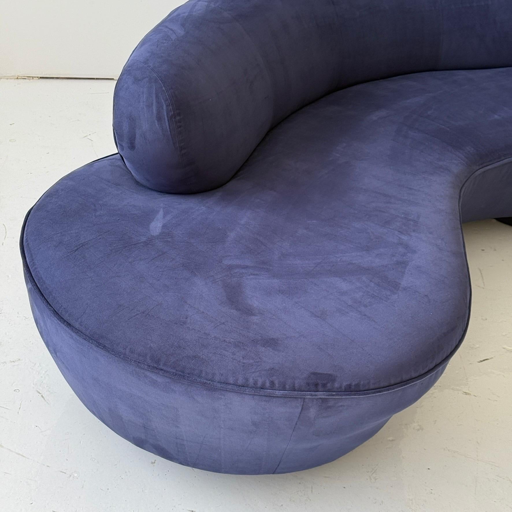 c. 1980s. USA. Original microsuede. Lucite leg on bottom in the middle. Tagged. A classic of postmodern design. 

