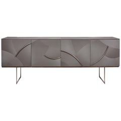 Cloud Sideboard, Carved, Flowing Waves Accented with Metal Legs and Detail