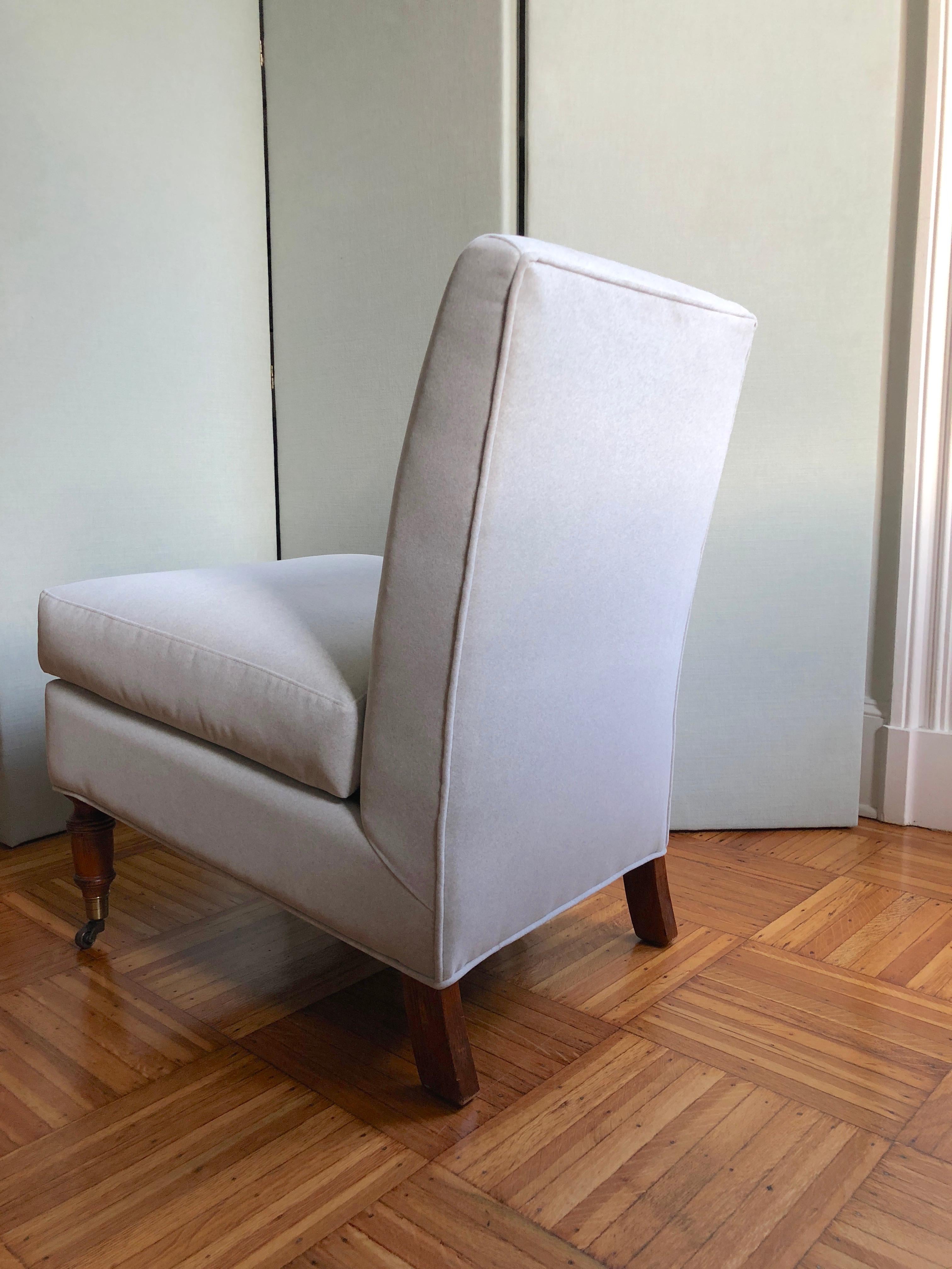 Cloud Slipper Chair Armless New Fabric Soft Gray Original Wood Casters in Stock In Good Condition For Sale In Boston, MA