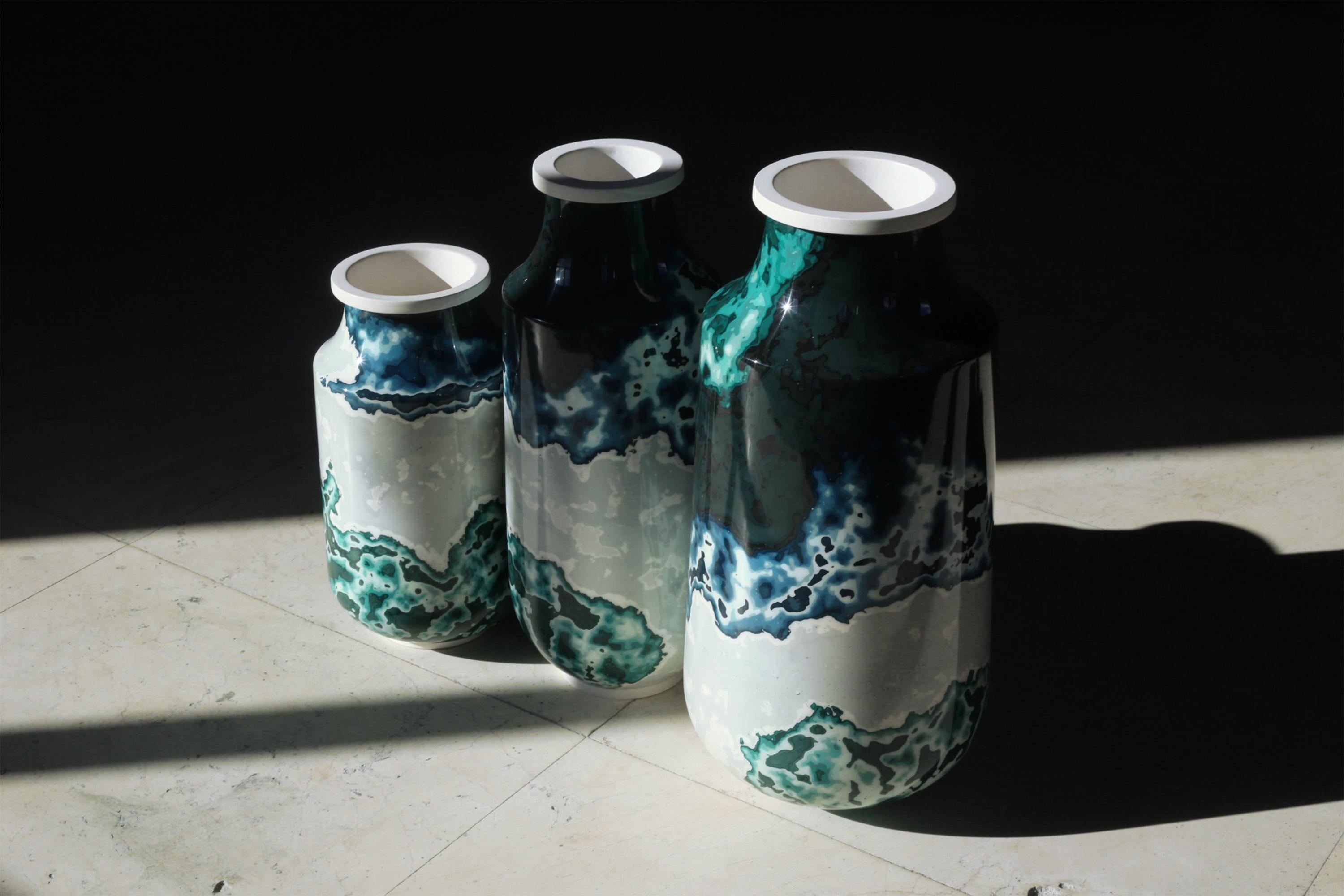 Cloud Stone, Set of 3Contemporary Vases / Vessels in Blue & Green by Nic Parnell For Sale 2