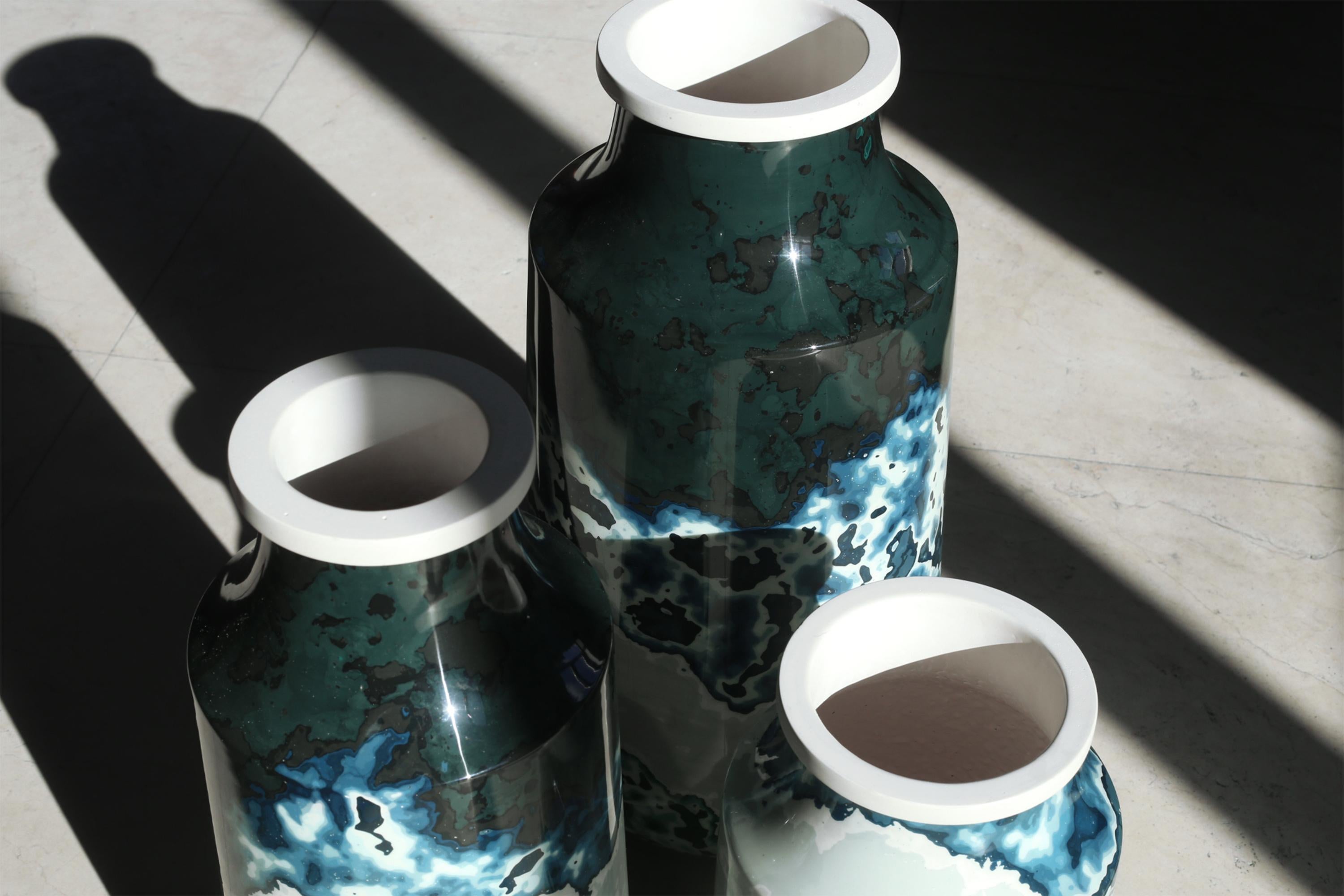 Resin Cloud Stone, Set of 3Contemporary Vases / Vessels in Blue & Green by Nic Parnell For Sale