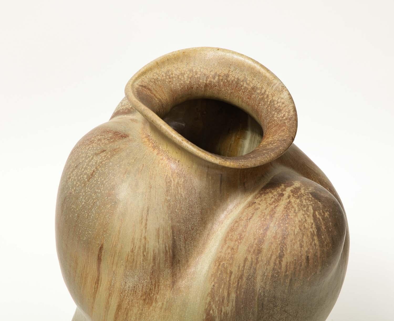 Glazed stoneware. Unique wood fired vessel.