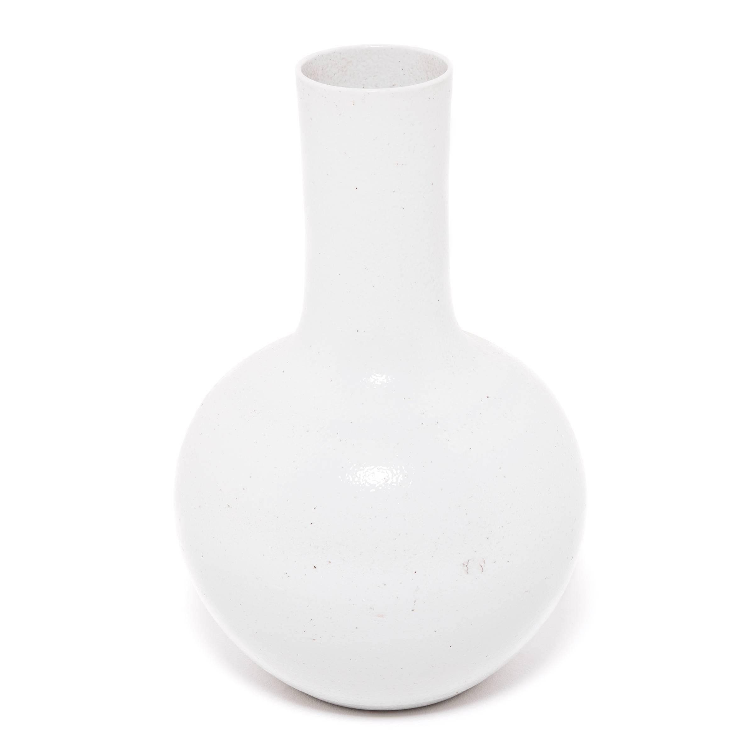 Minimalist White Glazed Bottleneck Vase For Sale