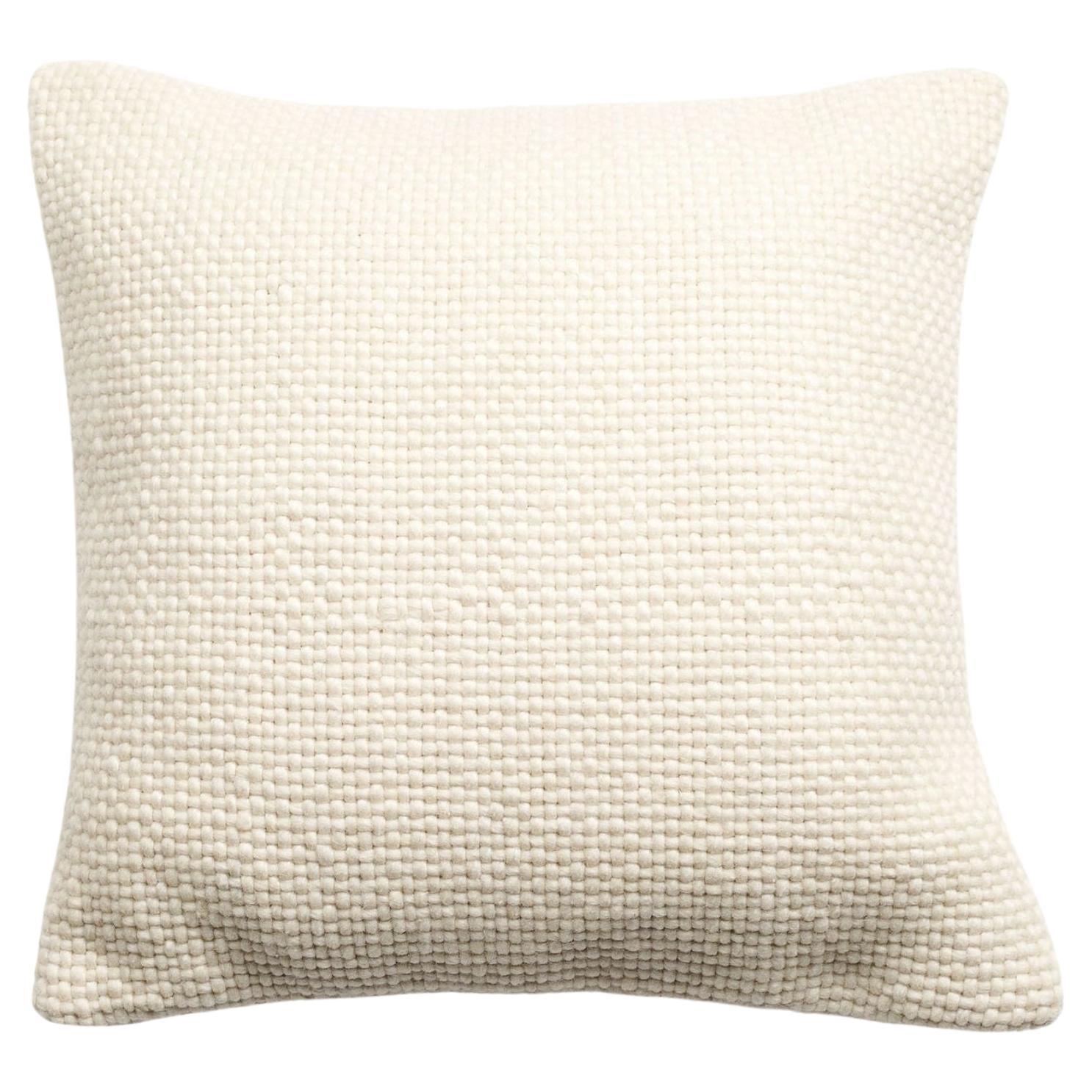 Cloud White Handwoven Merino Pillow In Classic Basket Weave Pattern By Artisans 