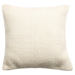 Cloud White Handwoven Merino Pillow In Classic Basket Weave Pattern By Artisans 