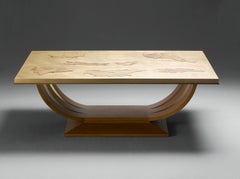 Clouds Modern Coffee Table Decorated with Gold Leaf and Plane Tree Bark