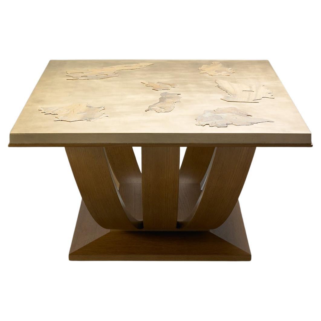 Clouds Modern Coffee Table Decorated with Gold Leaf and Plane Tree Bark For Sale