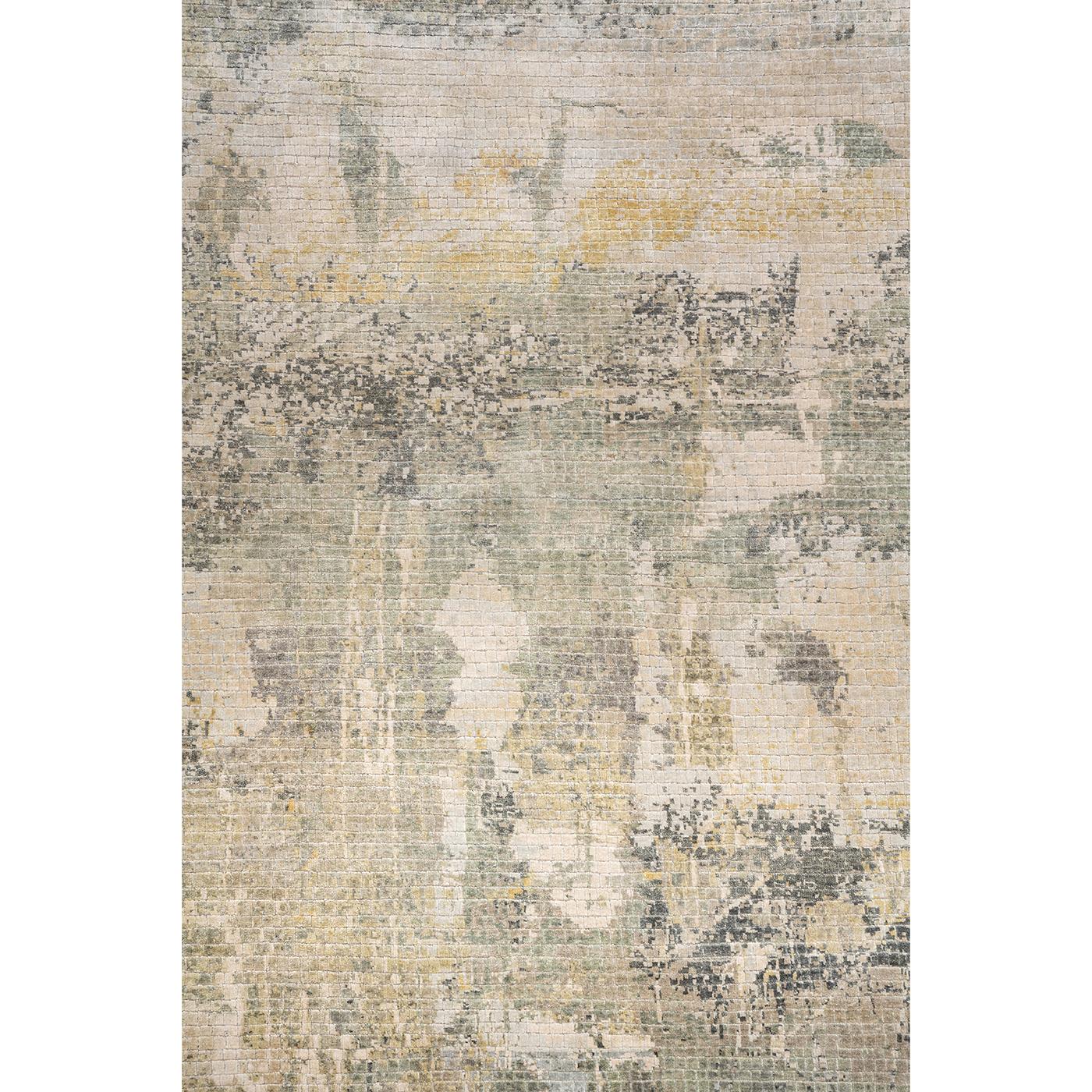 An exquisite accessory, this Clouds Mosaic Rug is crafted in India with the Iranian 10 by 10 knotting technique (100 knots per square inch). With the pile in pure 100% Chinese silk, and the warp and weft in cotton, the coloring in this version