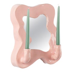 Clouds Series - Handcrafted Rose Glazed Ceramic Illuminated Wall Mirror