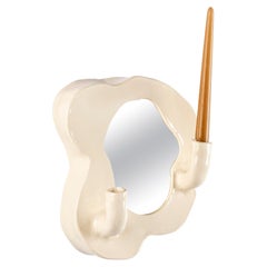 Clouds Series - Handcrafted White Glazed Ceramic Illuminated Wall Mirror