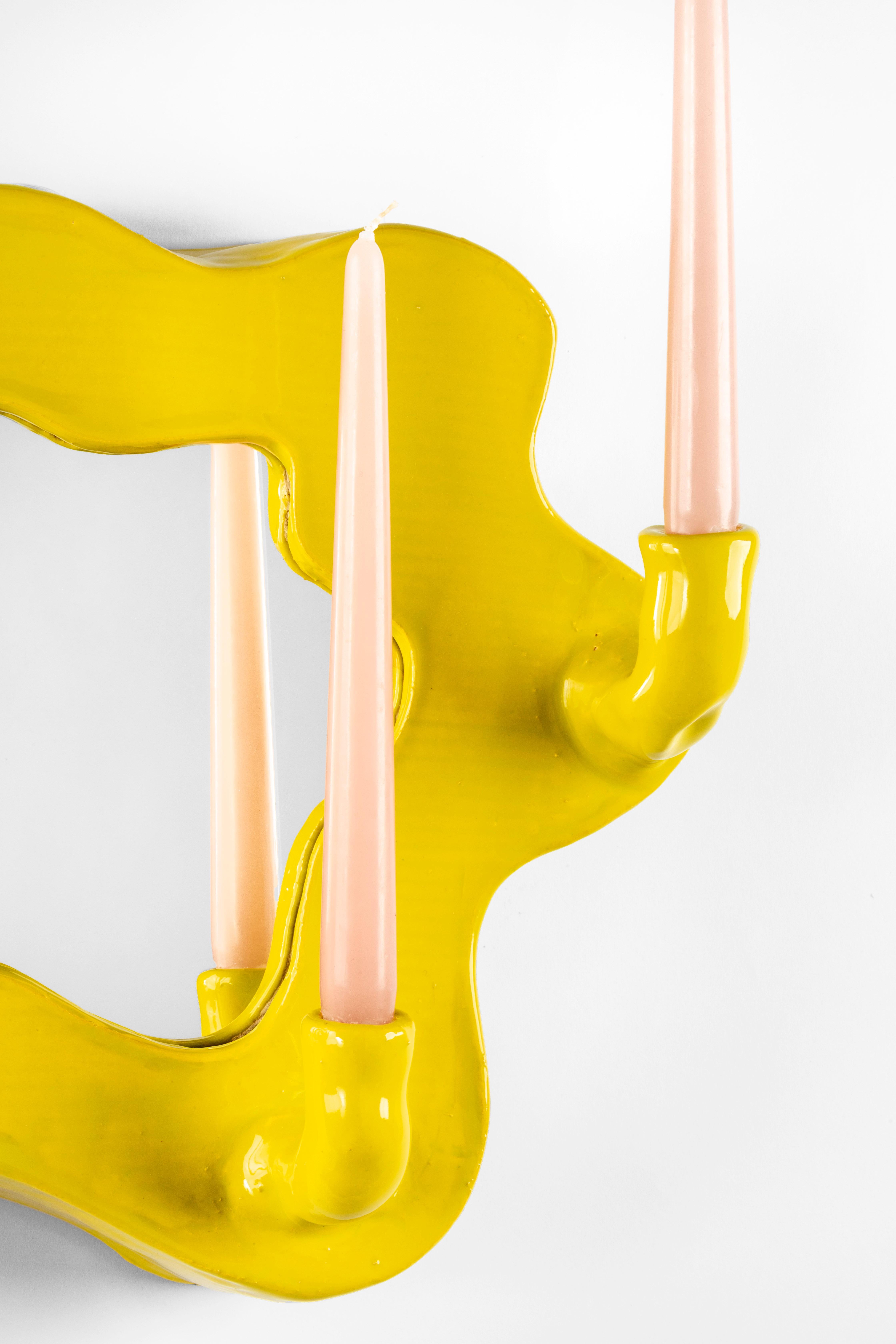 Austrian Clouds Series - Handcrafted Yellow Glazed Ceramic Illuminated Wall Mirror For Sale