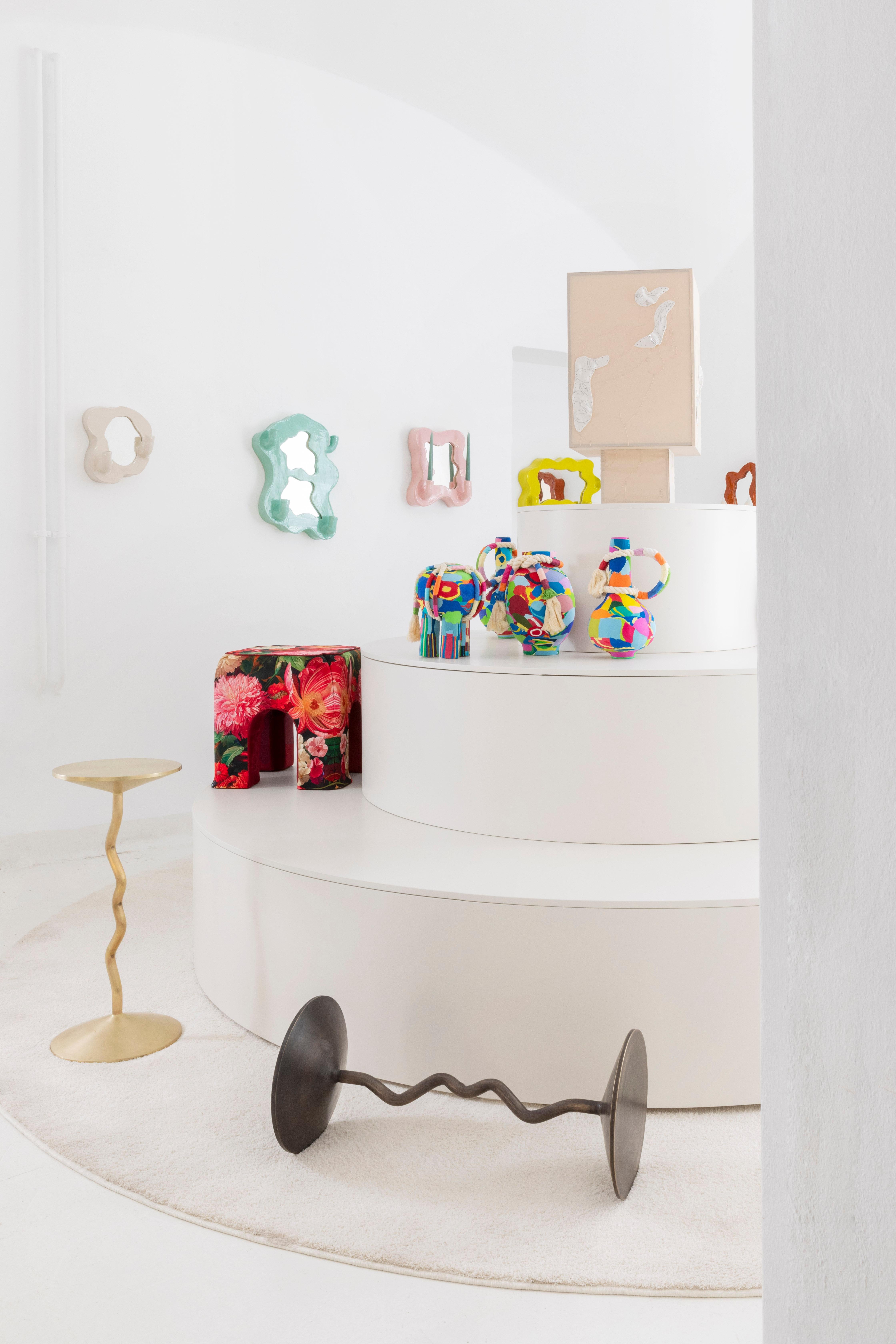 Contemporary Clouds Series - Handcrafted Yellow Glazed Ceramic Illuminated Wall Mirror For Sale