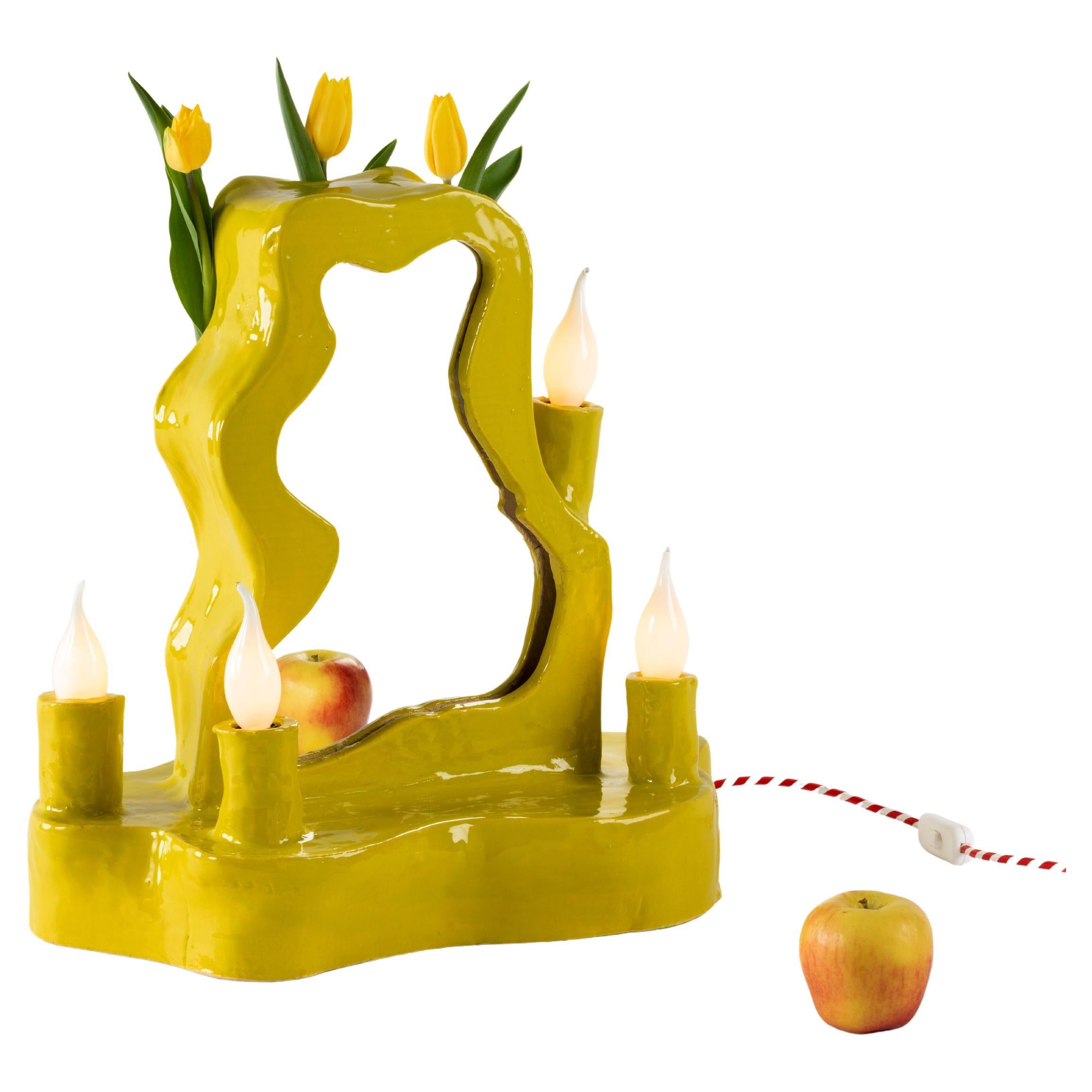 Clouds Series - Handcrafted Yellow Glazed Ceramic Illuminated Console Mirror