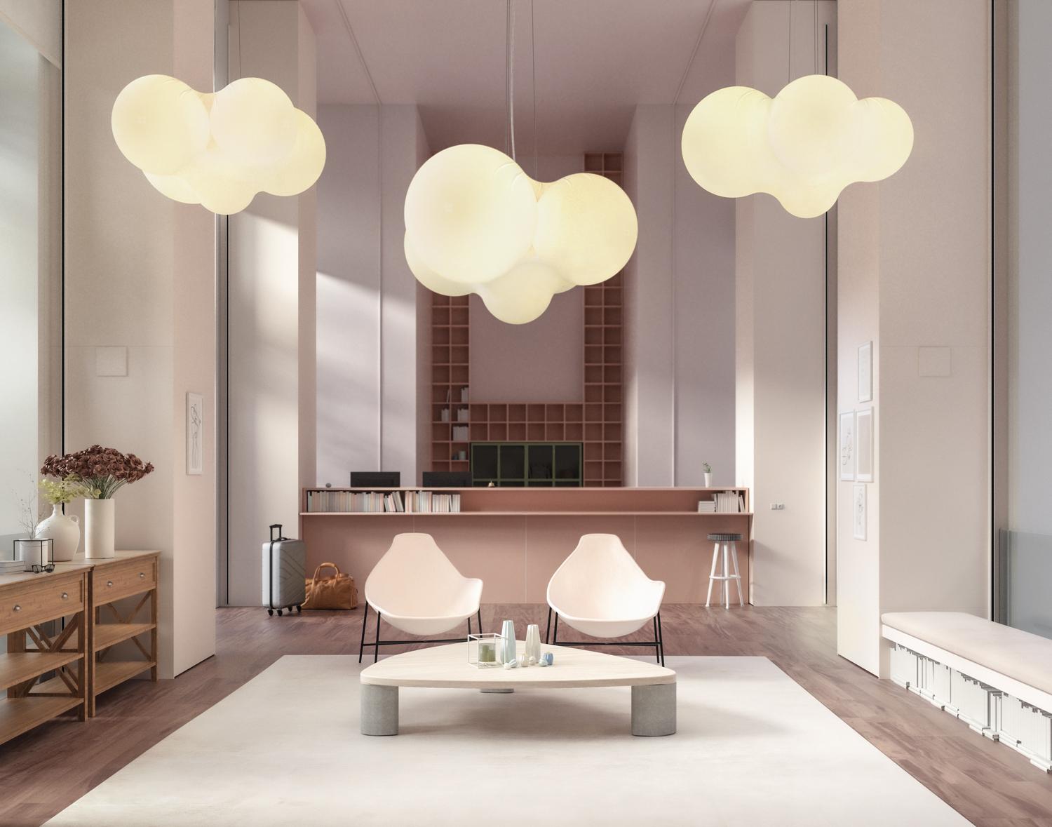 Contemporary Cloudy Modern Italian High Performance LED Pendant Cluster with Organic Form For Sale