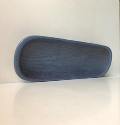 Cloudy Blue Oblong Ceramic Studio Dish from Lehmann Keramik, 1970s