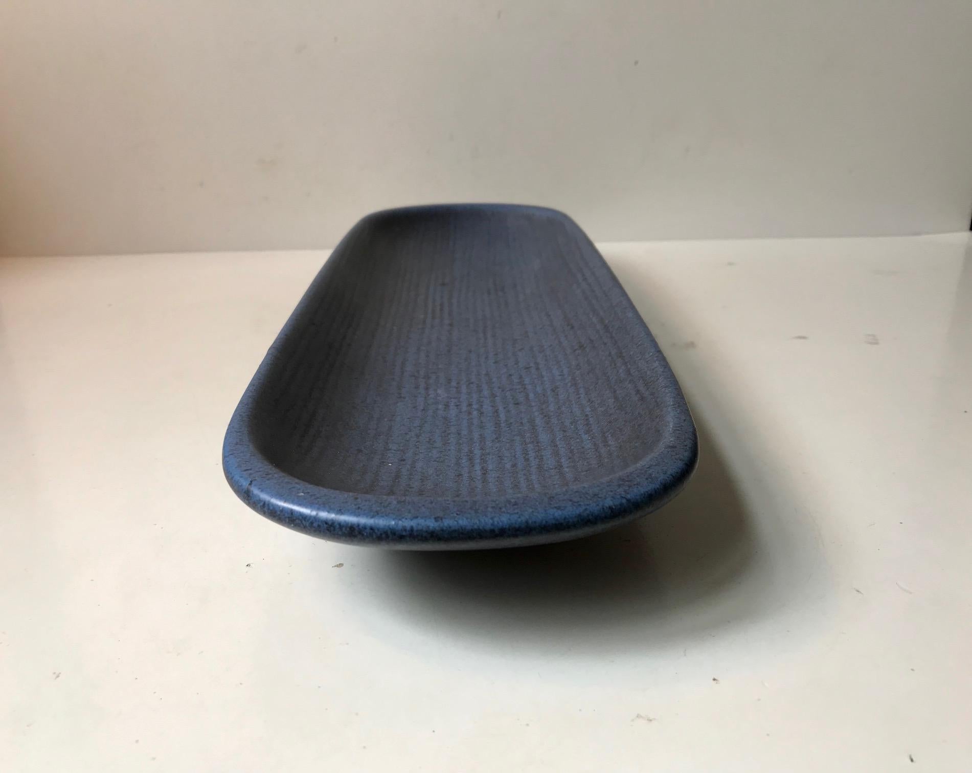 Mid-Century Modern Cloudy Blue Oblong Ceramic Studio Dish from Lehmann Keramik, 1970s For Sale