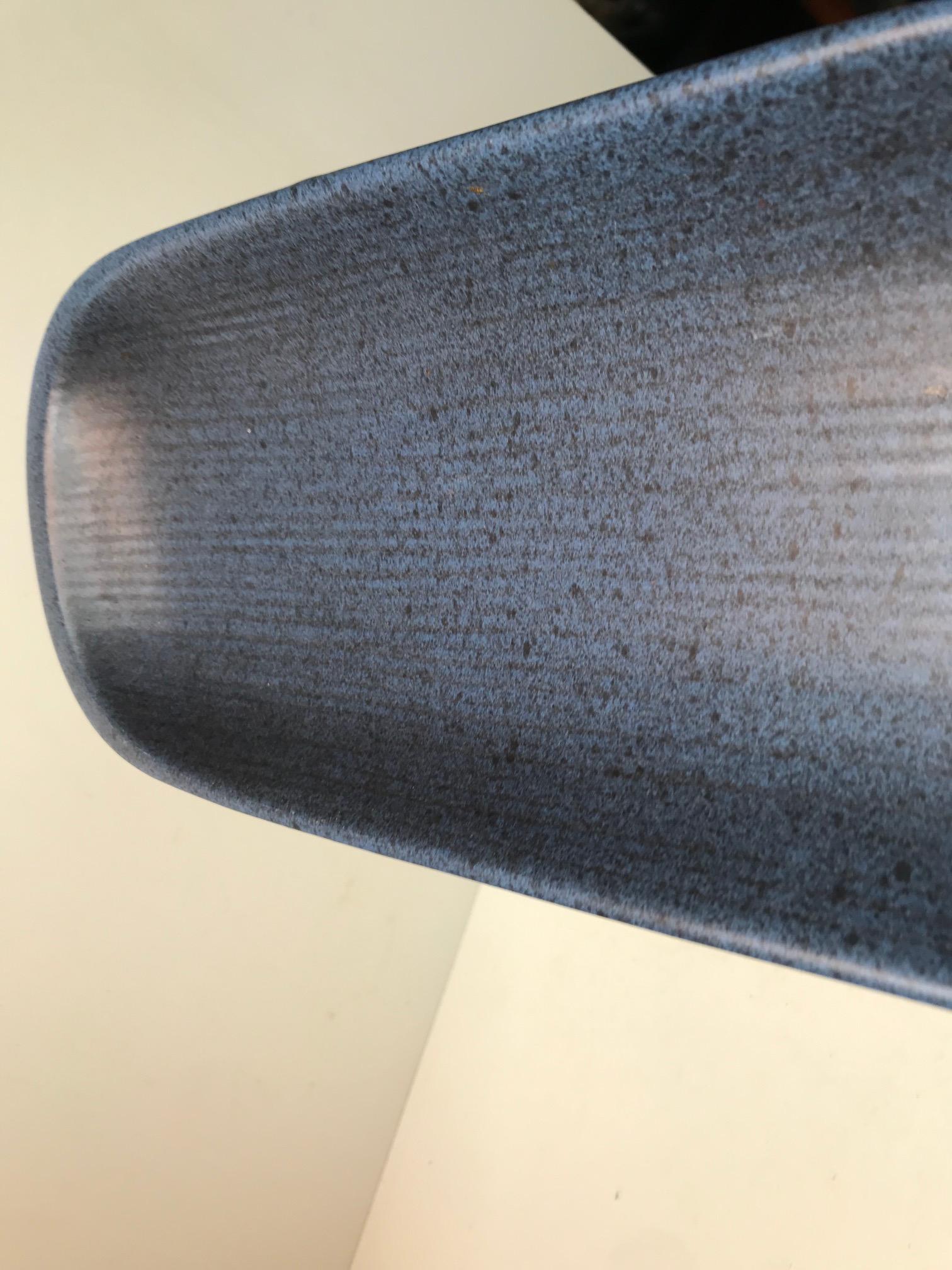 Danish Cloudy Blue Oblong Ceramic Studio Dish from Lehmann Keramik, 1970s