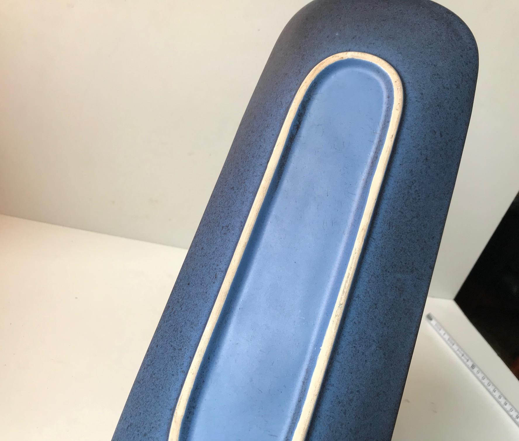 Cloudy Blue Oblong Ceramic Studio Dish from Lehmann Keramik, 1970s In Good Condition For Sale In Esbjerg, DK