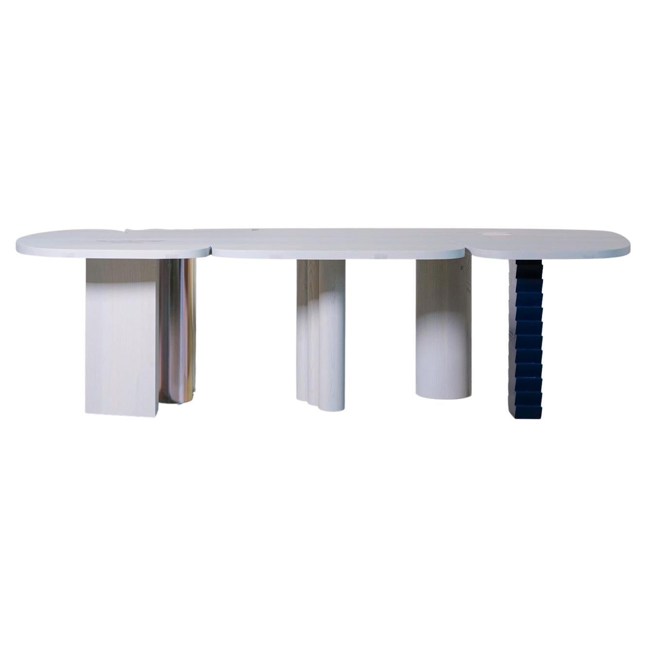 Cloudy Nocturne Dining Table Made Out of Solid Ash Wood and Marble