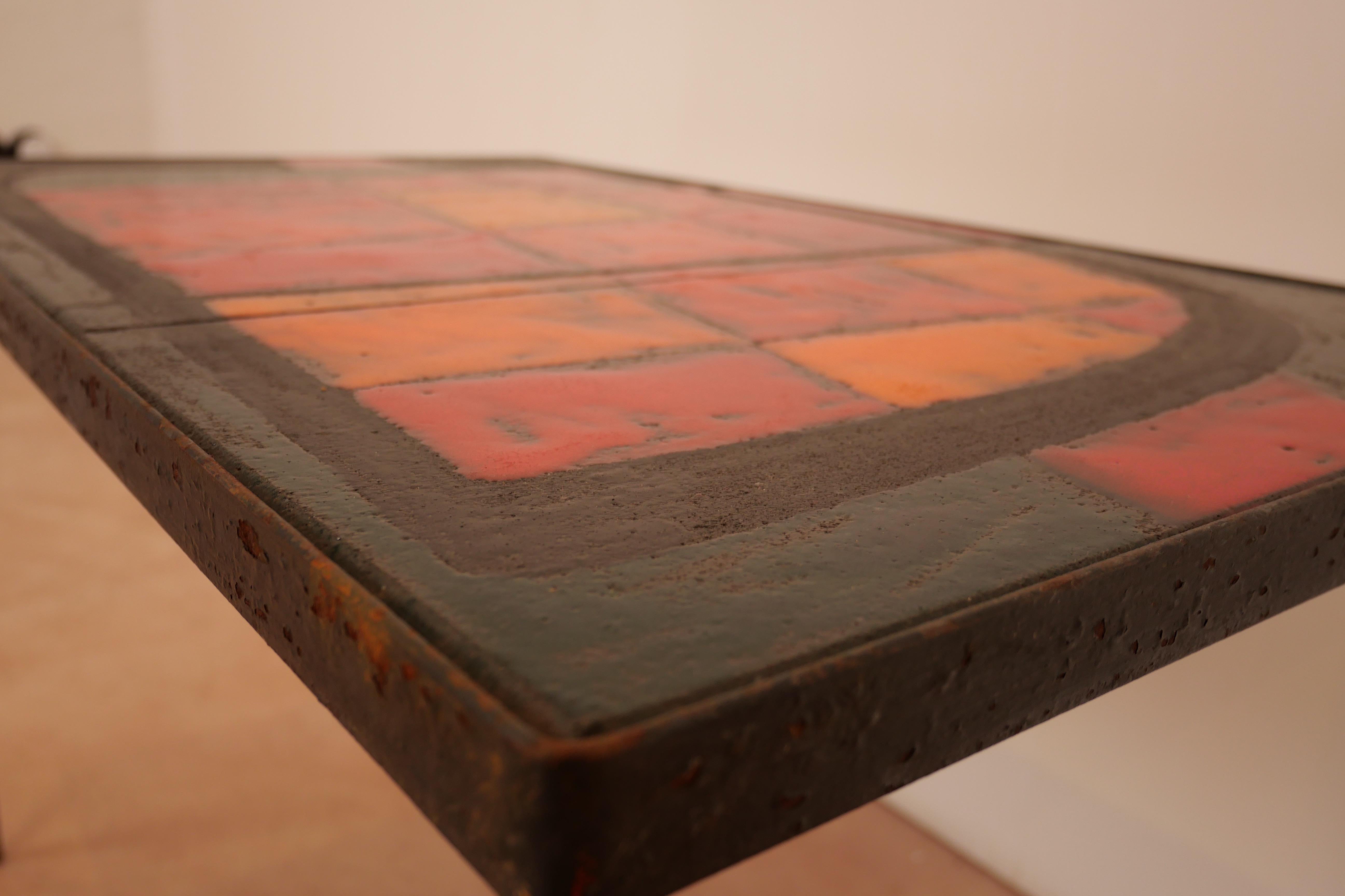 Cloutier Brothers Red enameled Lava Tile Coffee Table In Good Condition For Sale In Santa Gertrudis, Baleares