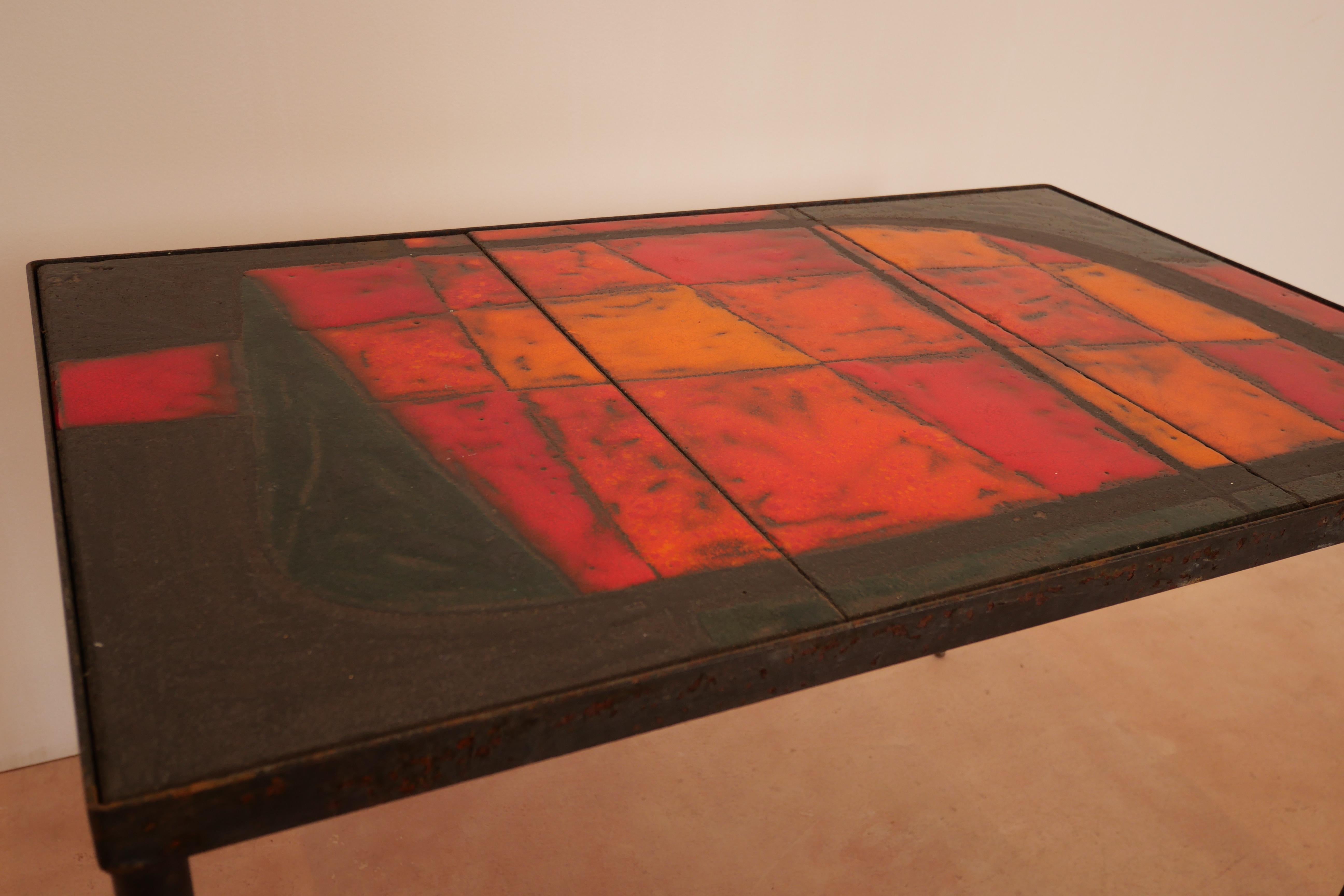 Mid-20th Century Cloutier Brothers Red enameled Lava Tile Coffee Table For Sale