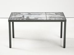 Cloutier Lava Stone Tile Top Coffee Table in White, Grey Abstract design, France