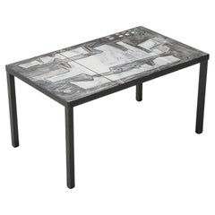 Cloutier Lava Stone Tile Top Coffee Table in White, Grey Abstract design, France
