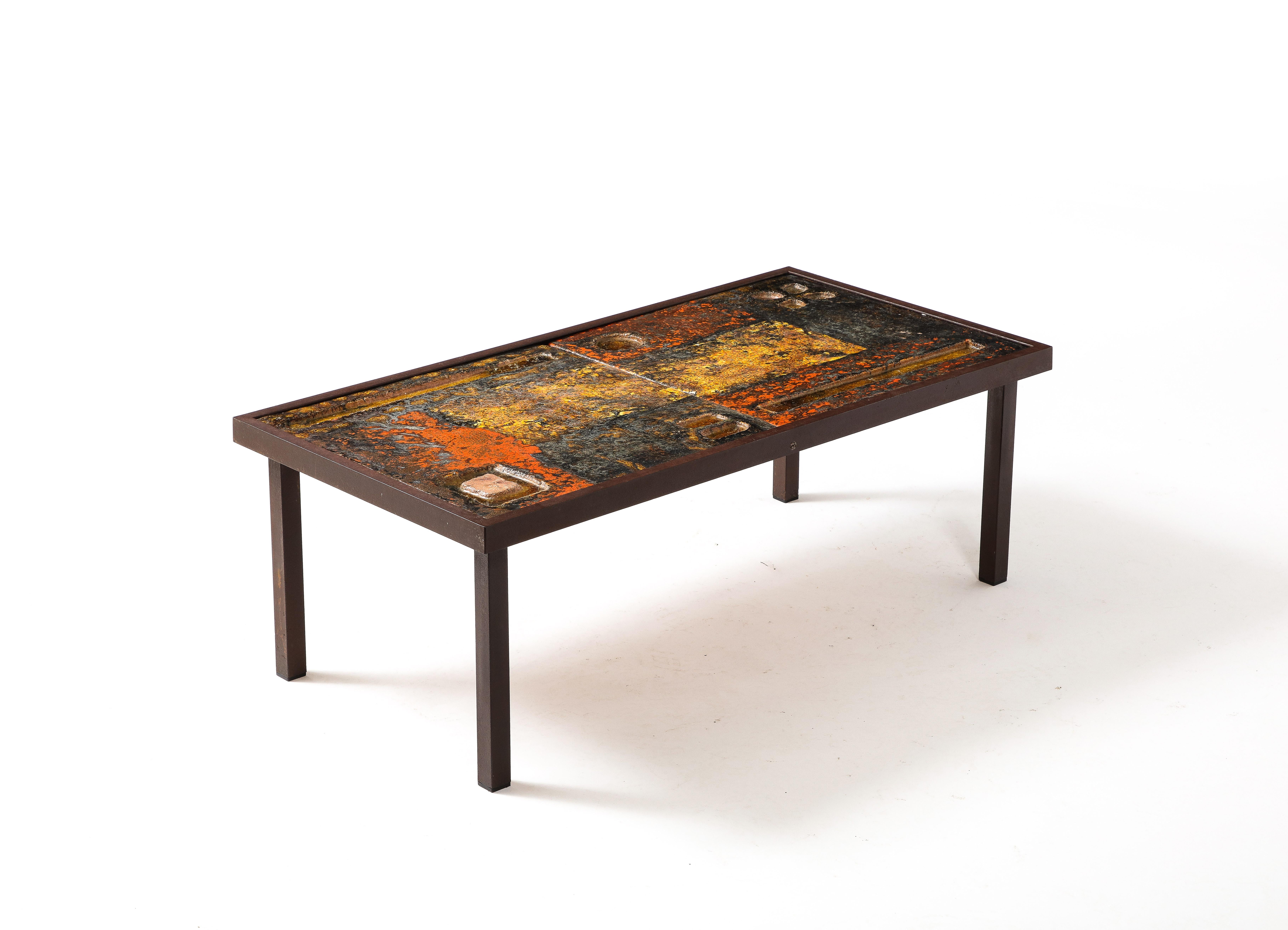 European Cloutiers Freres Lava Tiles Coffee Table, France 1960s For Sale