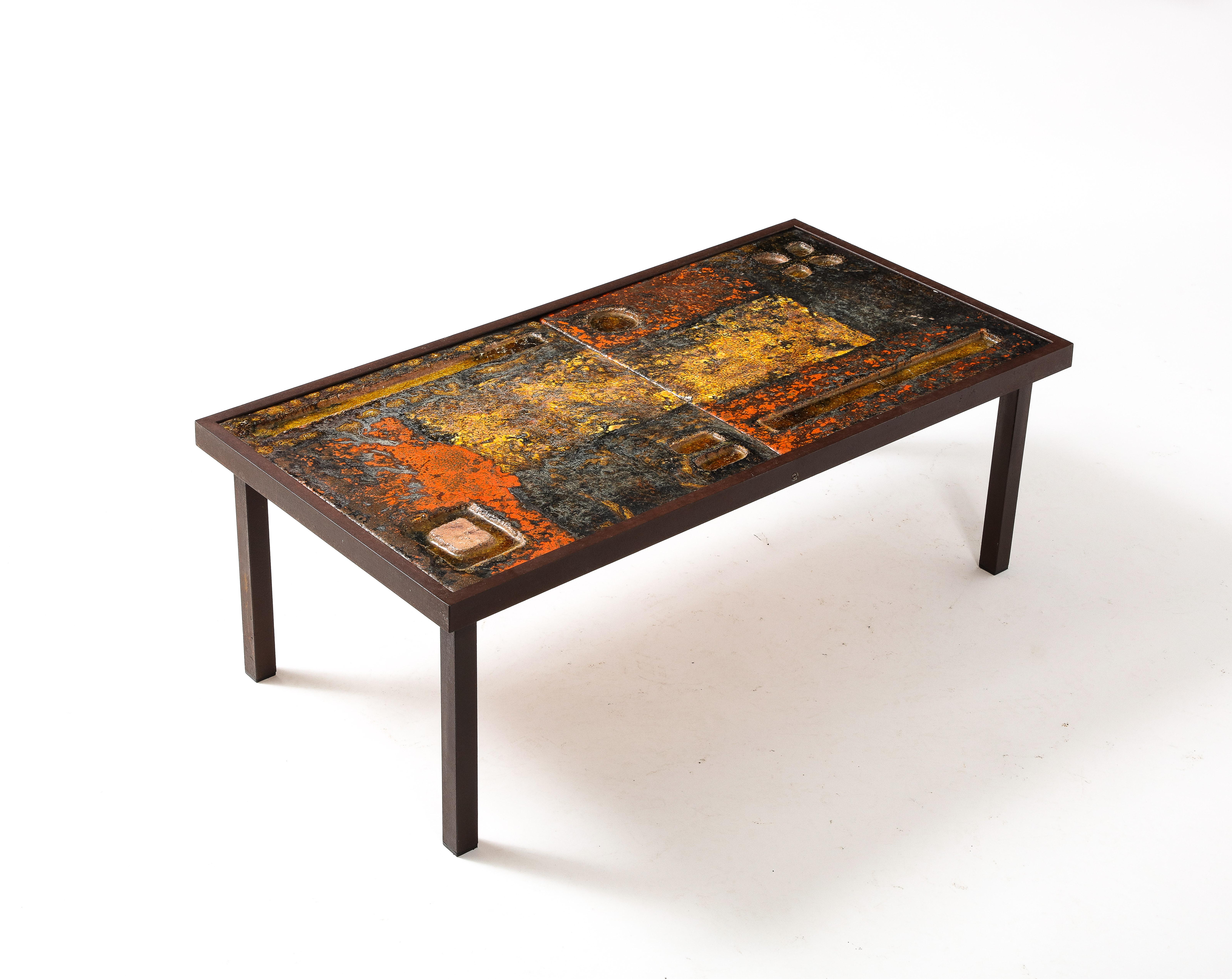Enameled Cloutiers Freres Lava Tiles Coffee Table, France 1960s For Sale