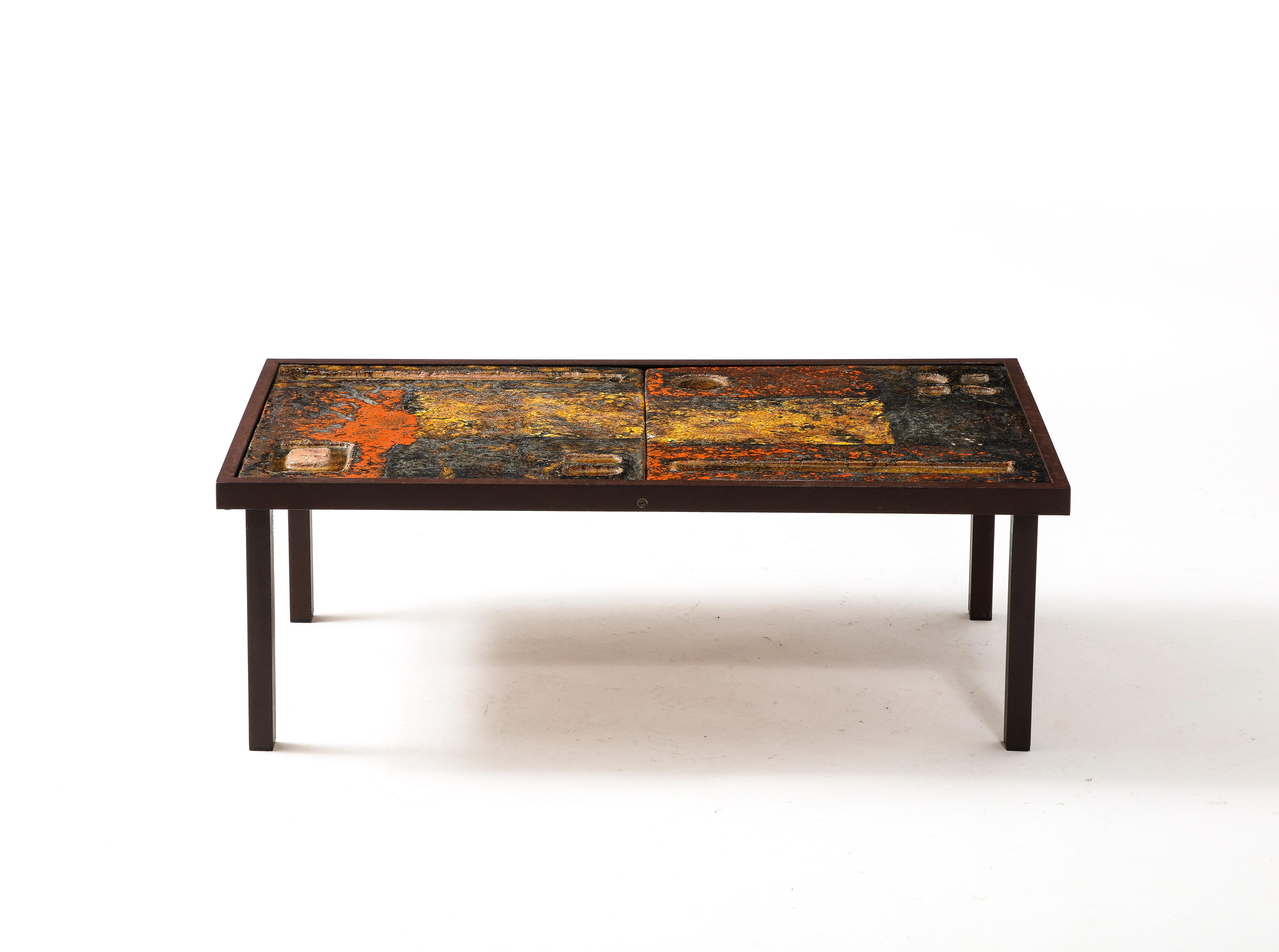 Cloutiers Freres Lava Tiles Coffee Table, France 1960s In Good Condition For Sale In New York, NY