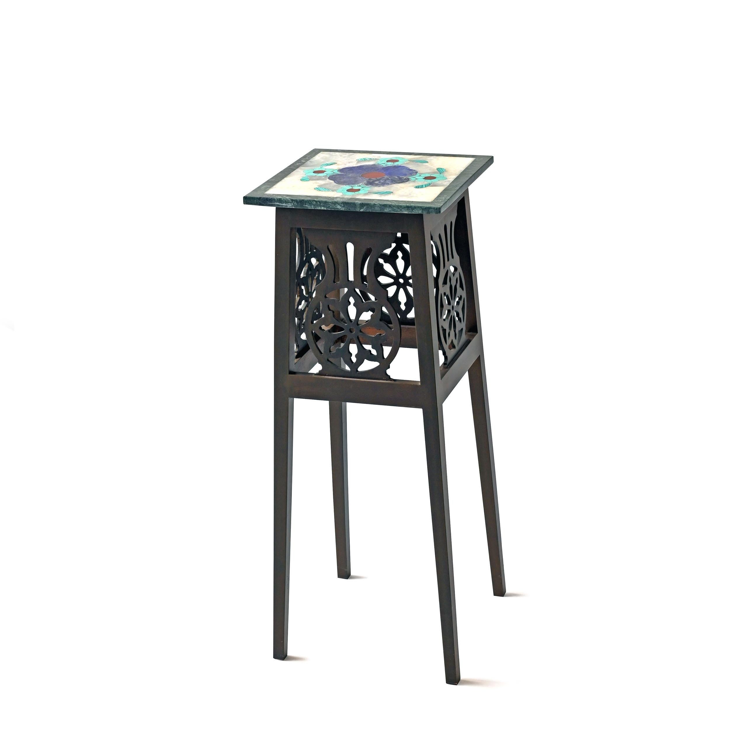 Clove accent table by Studio Lel
Dimensions: W 30.5 x D 30.5 x H 76 cm
Materials: Lapis Lazuli, Amazonite, Malachite, Onyx, Marble, Wood

These are handmade from semiprecious stone and marble in a small artisanal workshop. Please note that