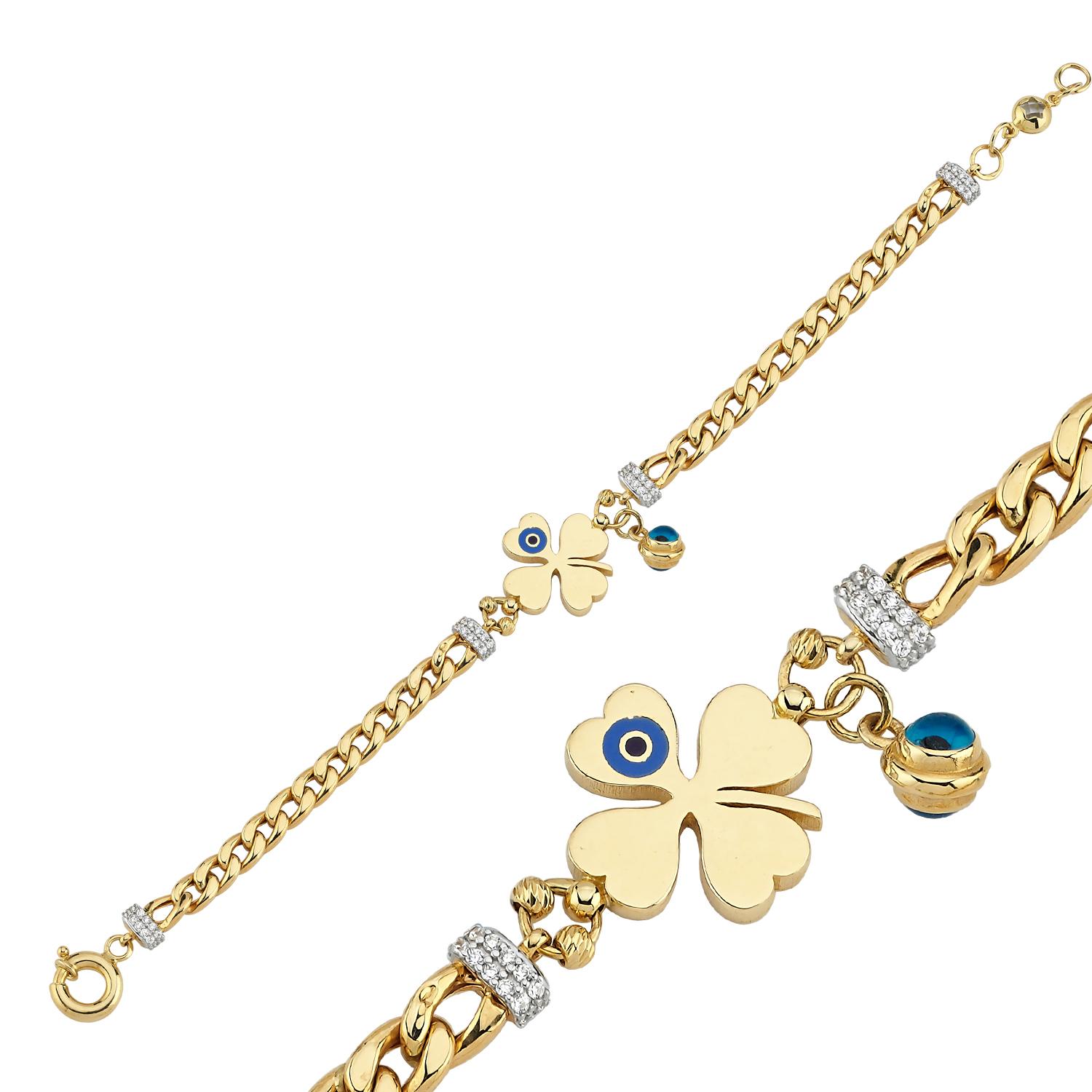 Round Cut Clover and Evil Eye Charm Bracelet  For Sale