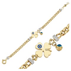 Clover and Evil Eye Charm Bracelet