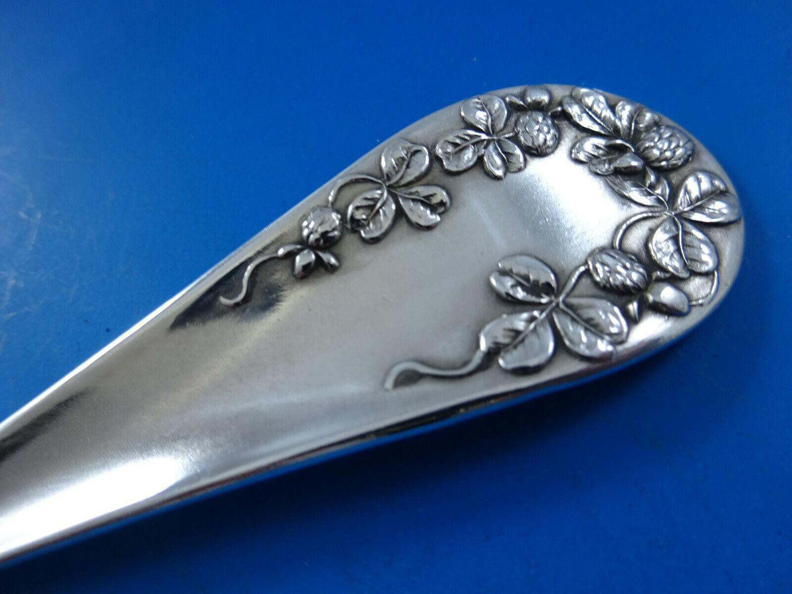 Rare dinner size Clover Blossom by Joseph Mayer, circa 1906, sterling silver Flatware set - 48 pieces. We love the detailing that is on the BACK and the front of the handle. This set includes:

8 Dinner Size Knives w/plated blades, 9 7/8
