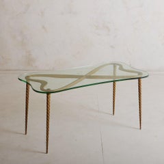Clover Brass + Glass Coffee Table, Italy 20th Century
