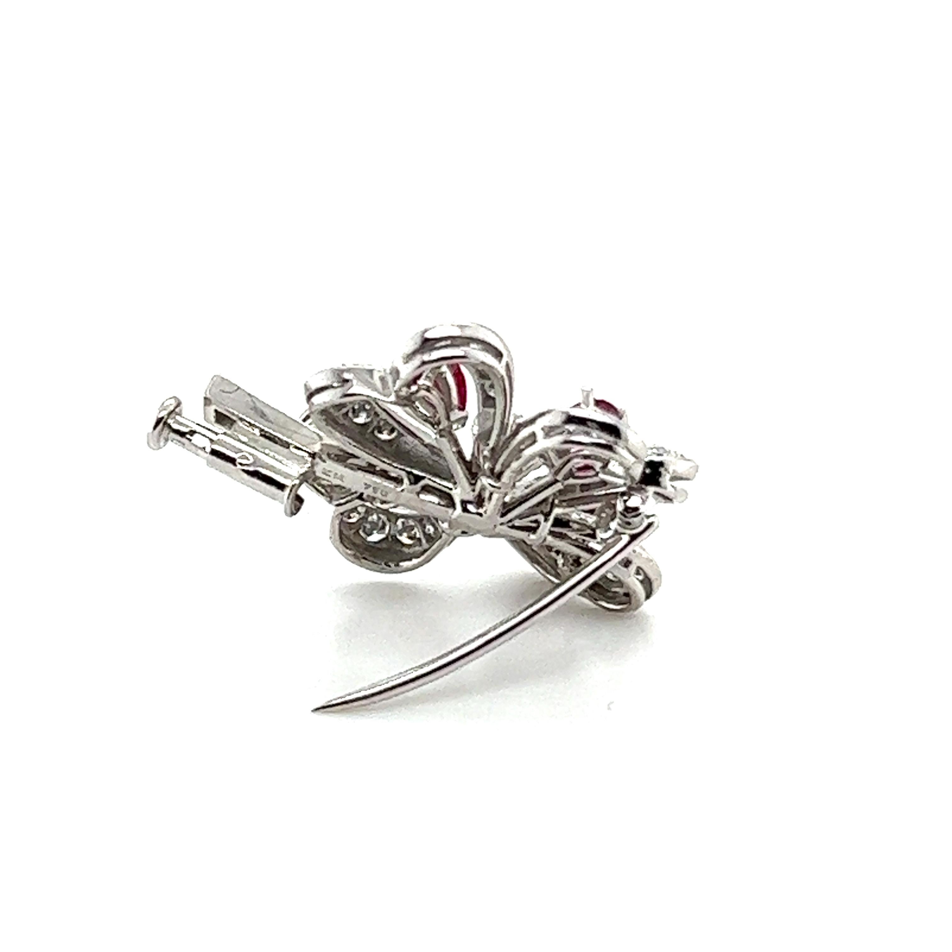 Clover Brooch with Rubies & Diamonds in 18 Karat White Gold by Meister 4