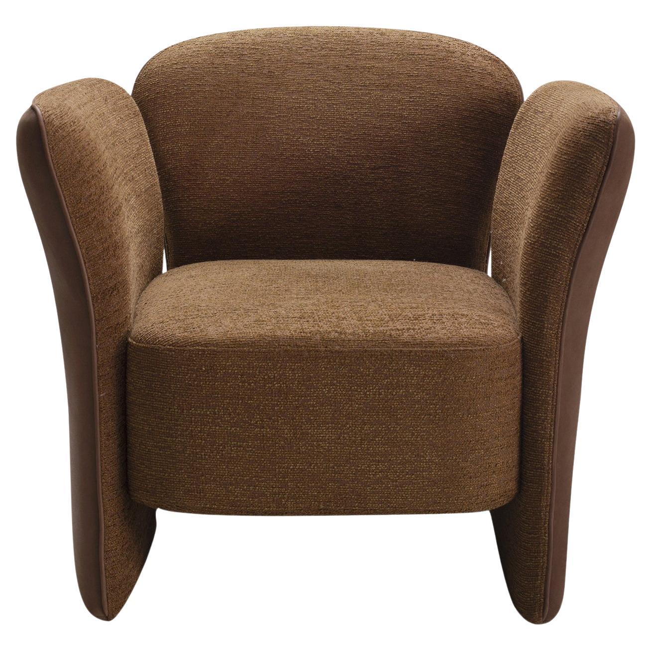 Clover Brauner Sessel aus Textil und Leder im Angebot