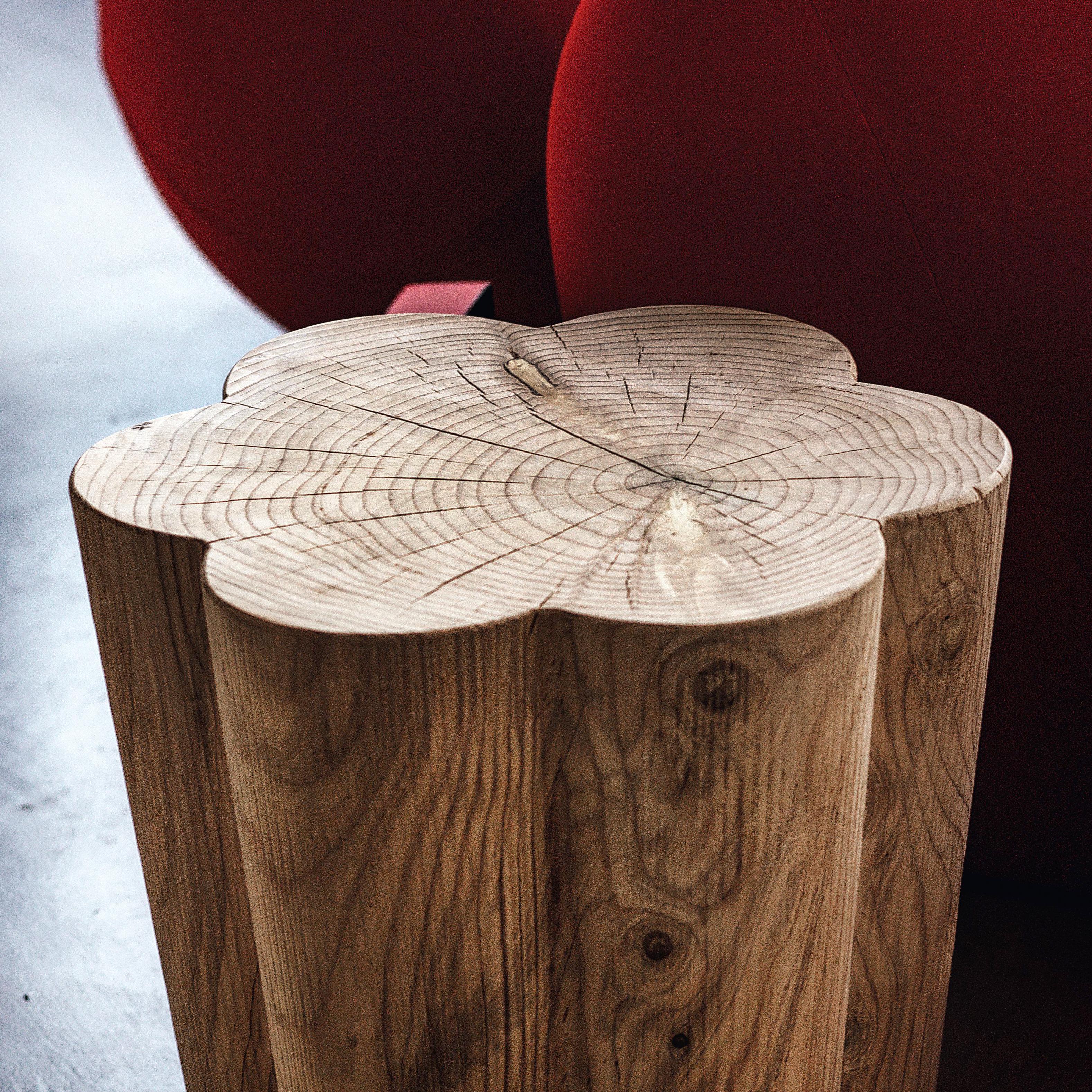 Hand-Crafted Clover Cedar Stool For Sale