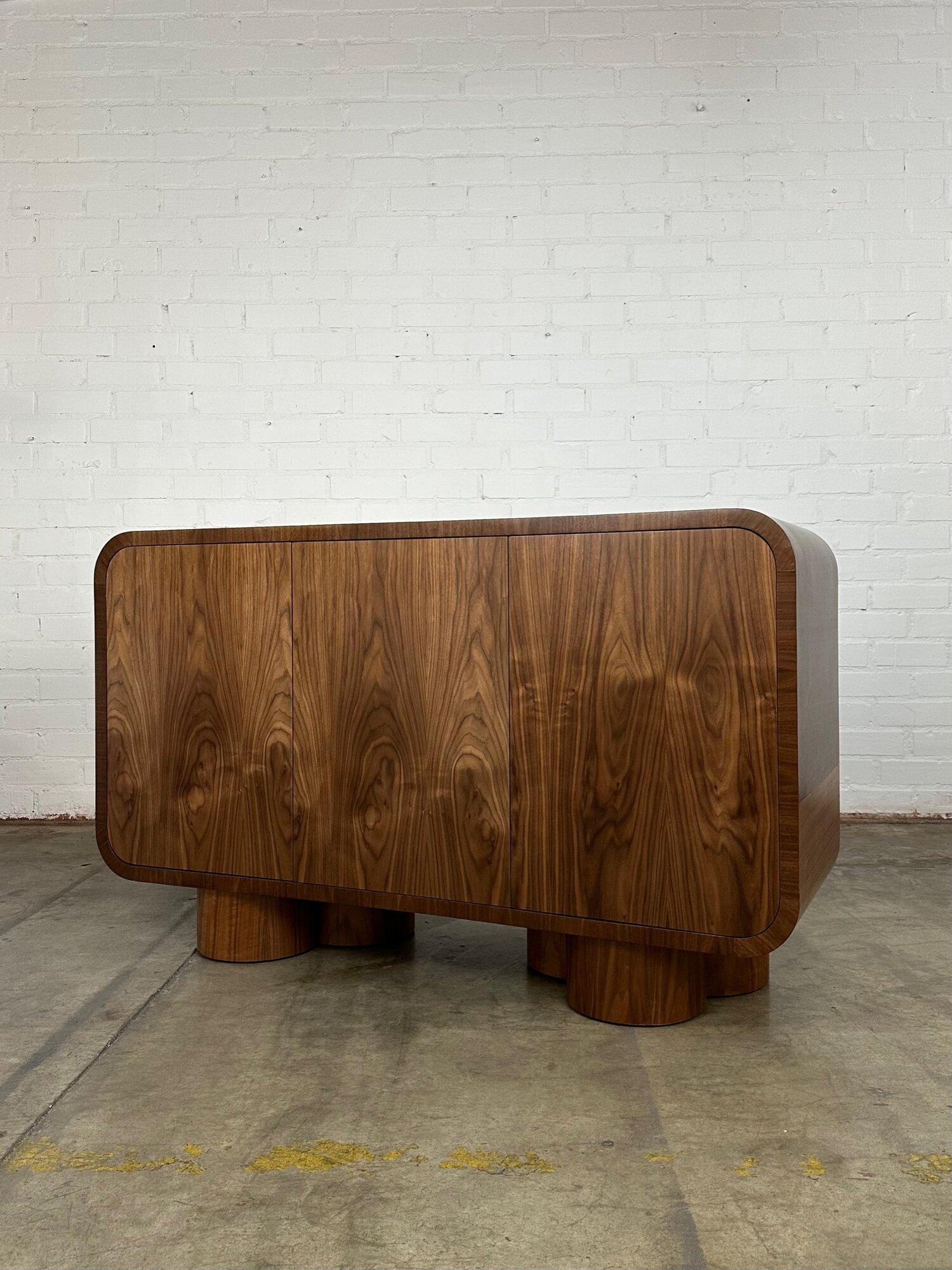 Contemporary Clover Credenza in Natural Walnut For Sale