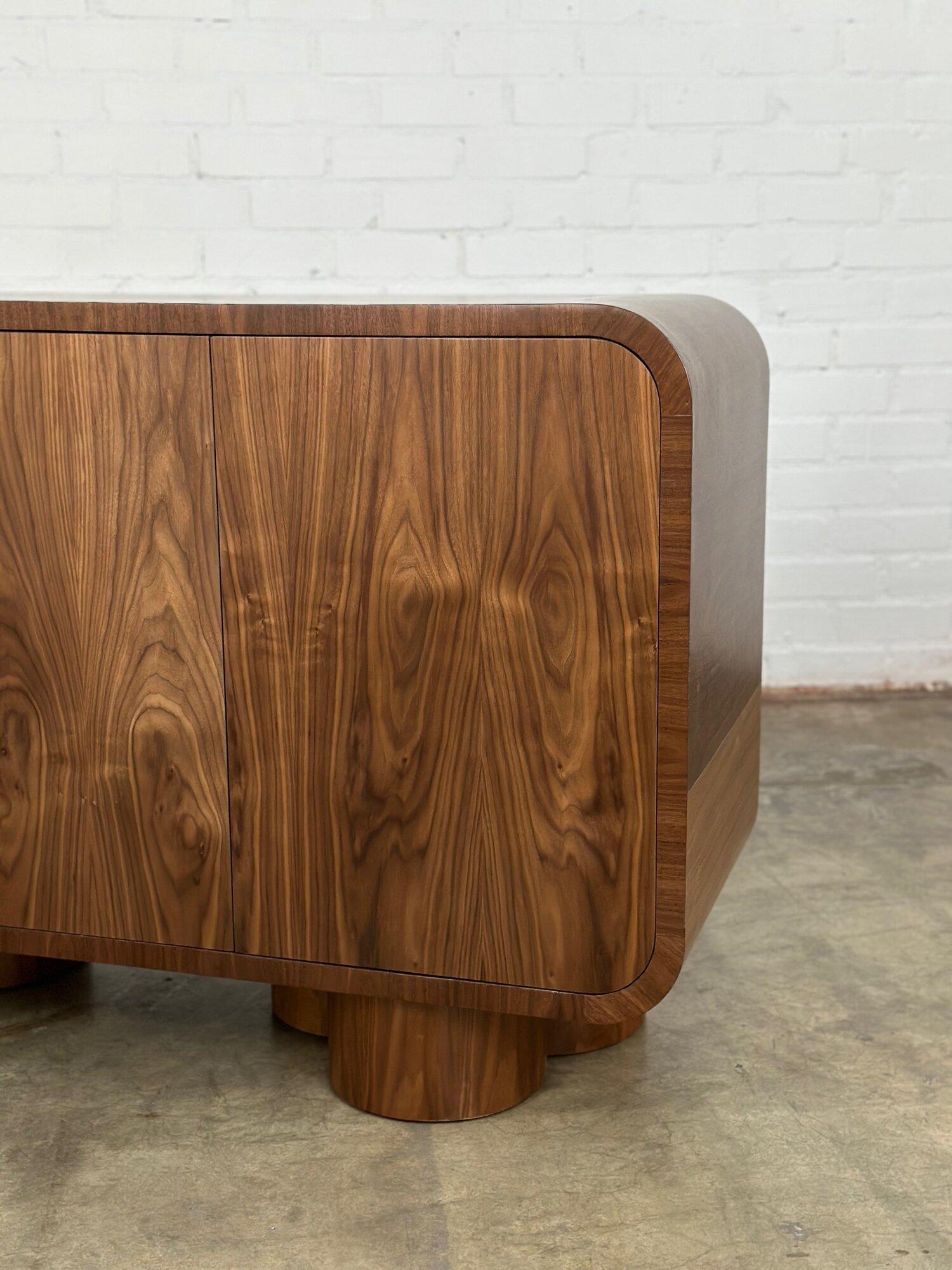 Wood Clover Credenza in Natural Walnut For Sale