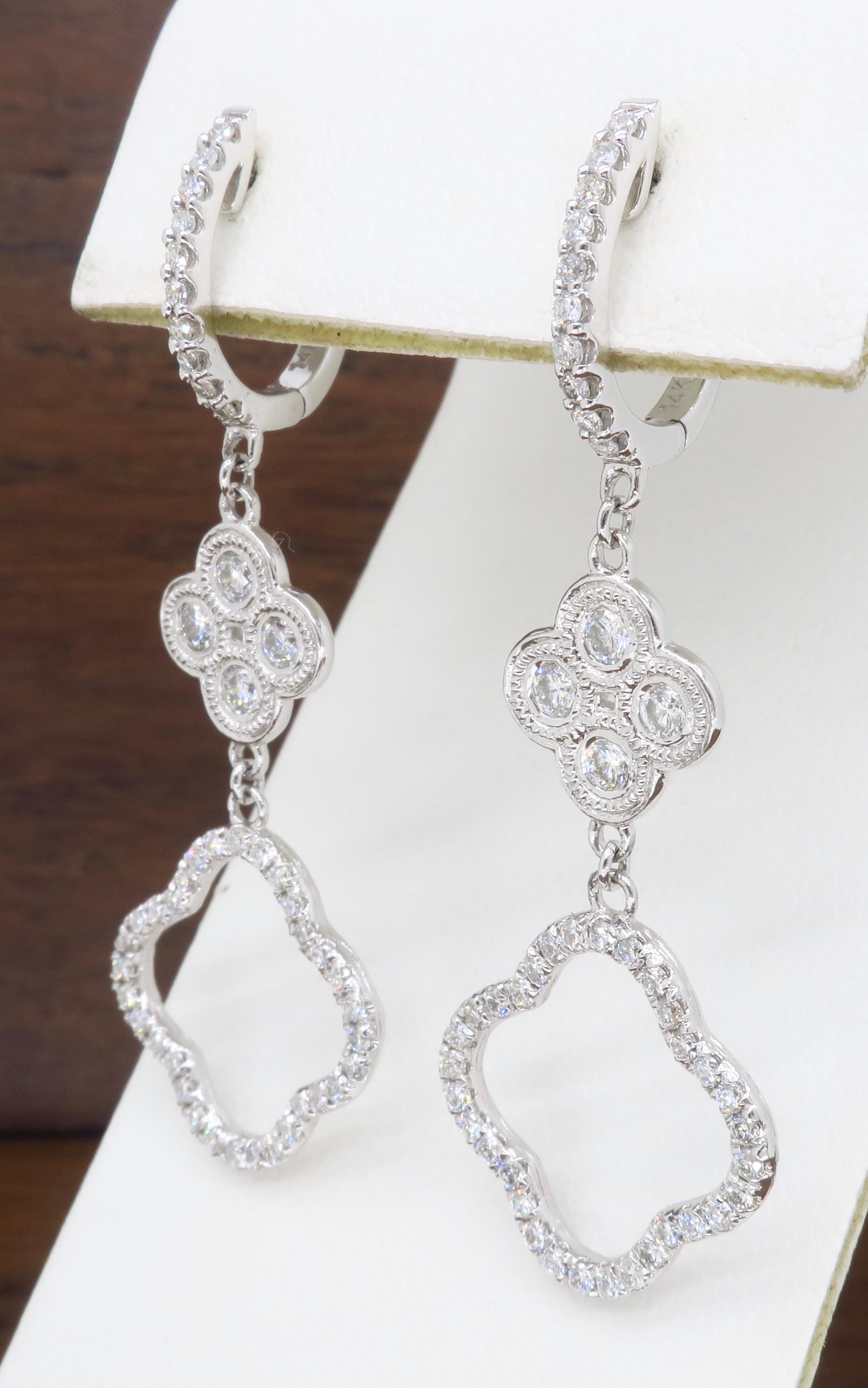 Women's or Men's Clover Diamond Chandelier Drop Earrings