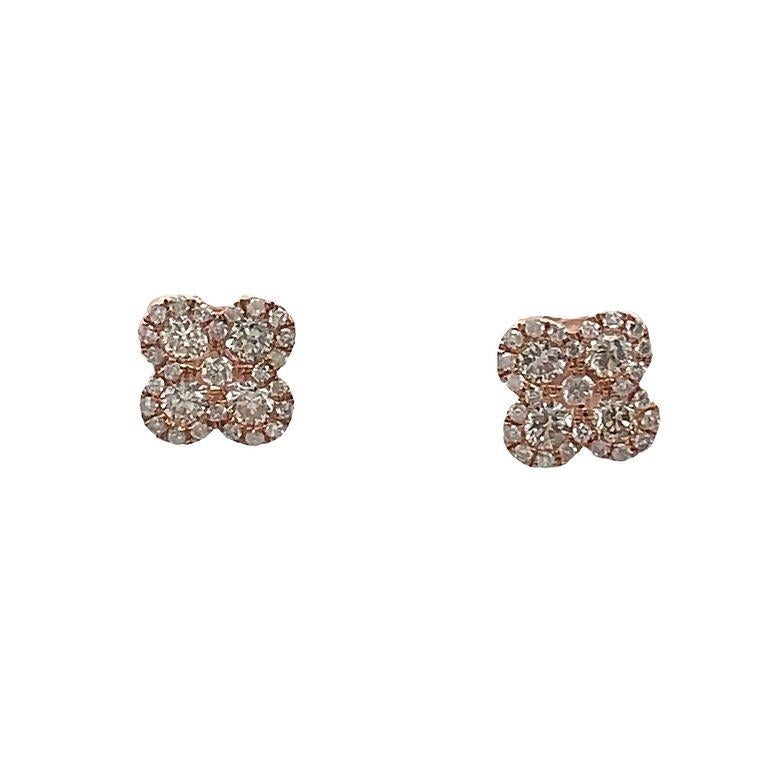 Women's Clover Diamond Earring 0.75 Carat in 14k Rose Gold For Sale
