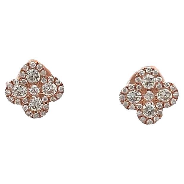 Clover Diamond Earring 0.75 Carat in 14k Rose Gold For Sale