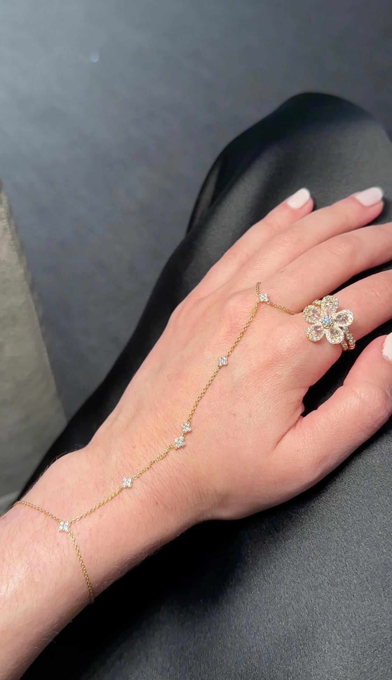 Round Cut Clover Diamond Hand Chain For Sale