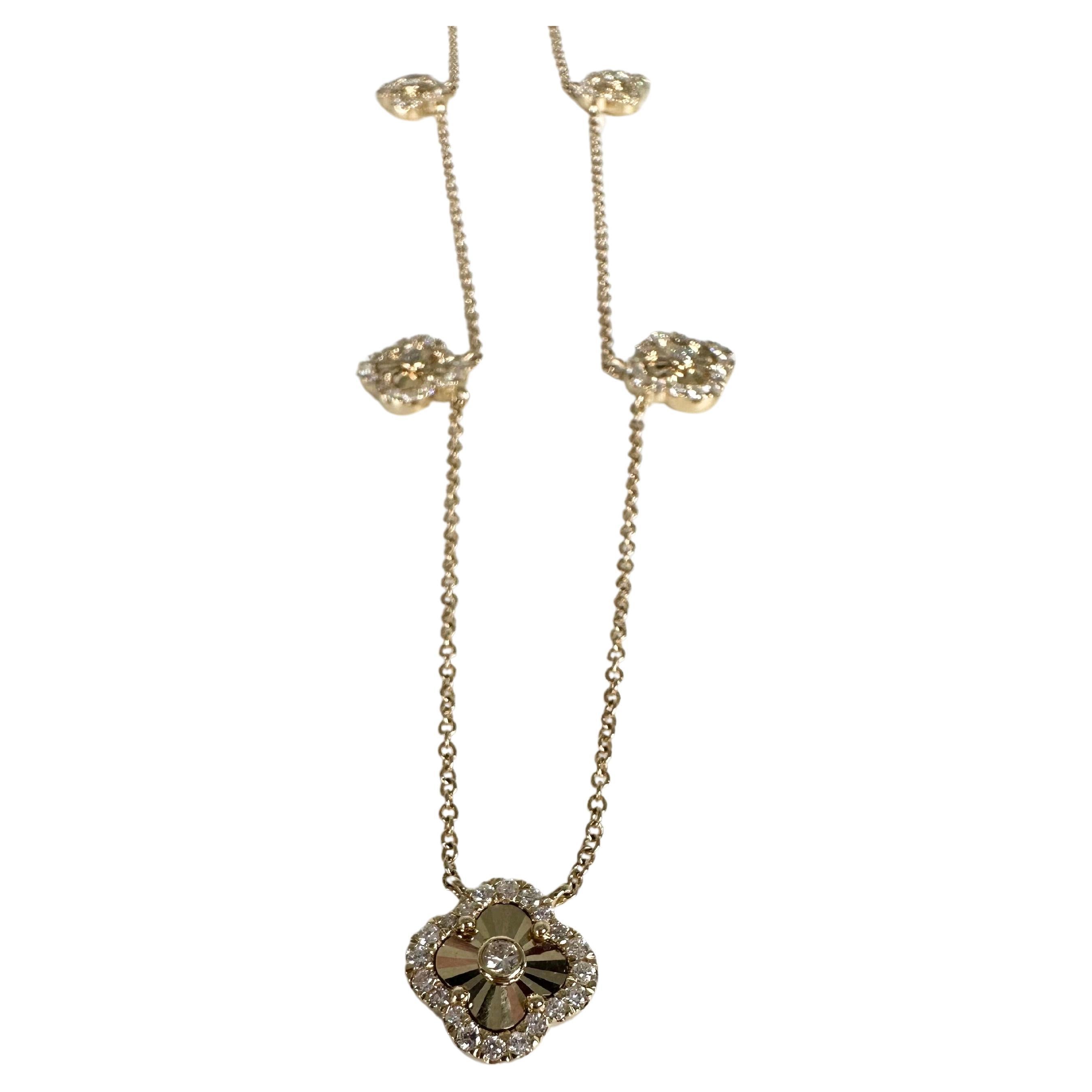 Clover-Diamant-Halskette 14KT Gold Glücks-Diamant-Halskette im Angebot
