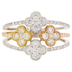 Clover Diamond Ring 0.85 Carats Total 18K Gold
