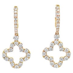 Clover Diamonds Earrings 1.17ct in 14k Yellow Gold 